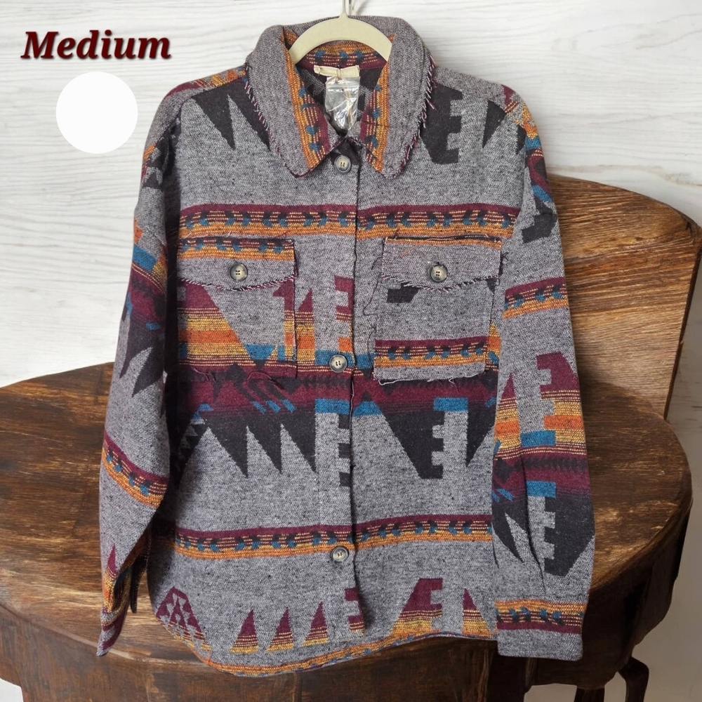 Gray Patterned Button-Up Jacket